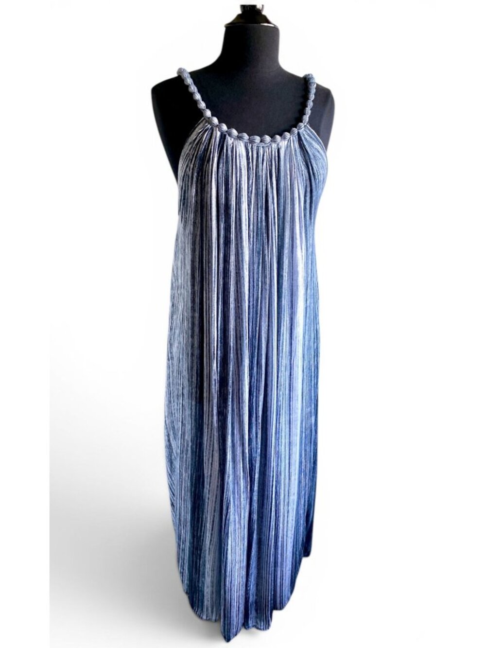Blue & White Striped Cotton Maxi Dress | Sleeveless Ruched Beach Cover Up
